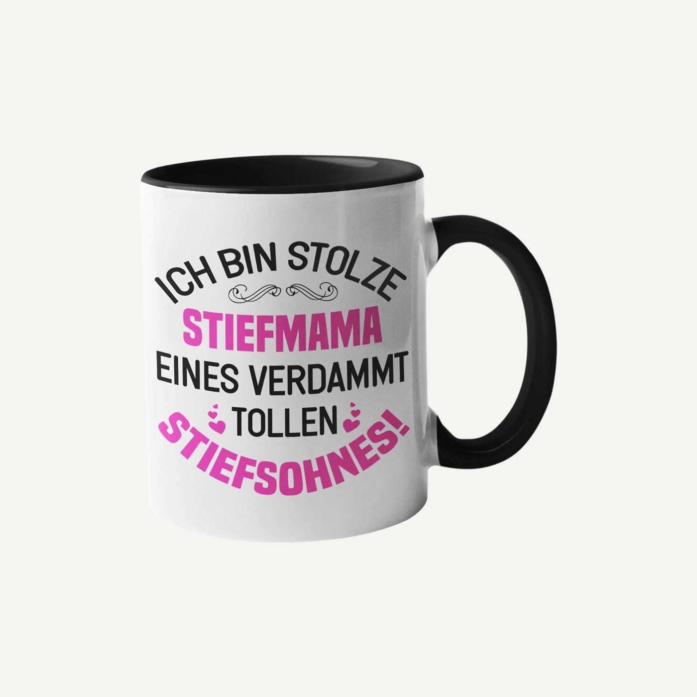 Stiefmama Tasse „Stolz auf meinen Stiefsohn“ – Schriftzug Schwarz